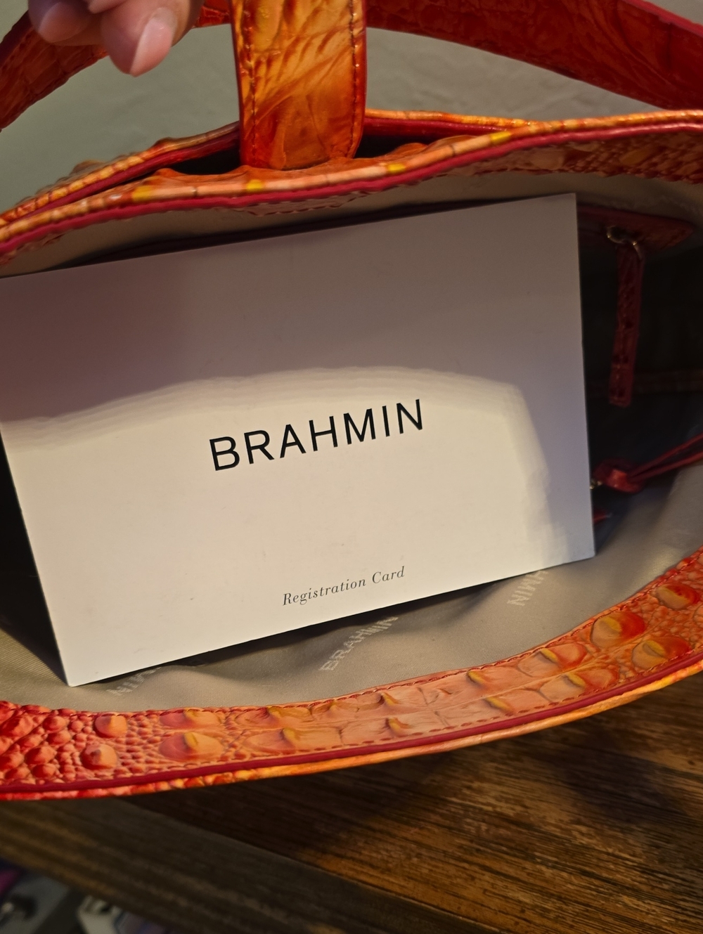 Brahmin Vibrant Red-Orange Croc-Embossed Shoulder Bag - Picture 6 of 6